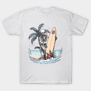 Surfer Skeleton On Beach T-Shirt